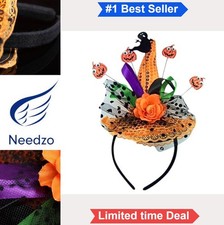 Halloween Witch Hat Headband Orange Fabric Tulle Pumpkin Ghost Accent Costume