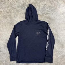 Vineyard Vines Shirt Mens XS Navy Blue Long Sleeve Hooded Pocket Whale Graphic
