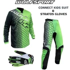 Wulf Kids Motocross Jersey Pant Suit Off Road Dirt Kart Quad Motorbike MX Gloves