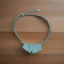 Vintage Hematite Boho Fringe Bib Necklace 17" Barrel Closure