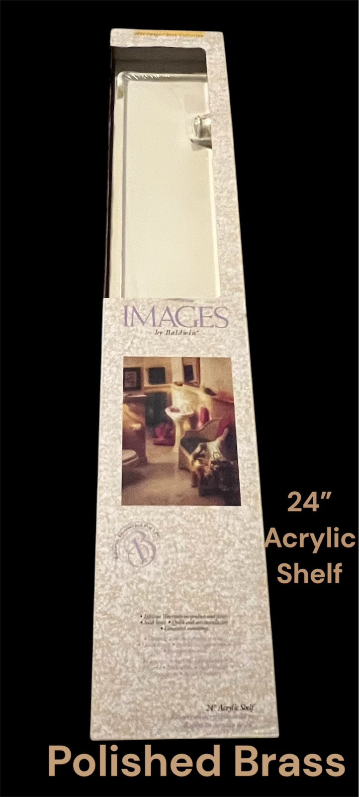 Baldwin Edgewater 24" Seacrest Shelf Polished Brass Acrylic Shelf 3508 NOS