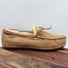 LL Bean Wicked Good Slipper Shoes Men's 11M Tan Suede Shearling Lined Moccasin