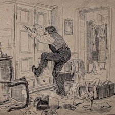 Männerbildnis Ehepaar Humor Illustration unsigniert Feder Zeichnung um 1900