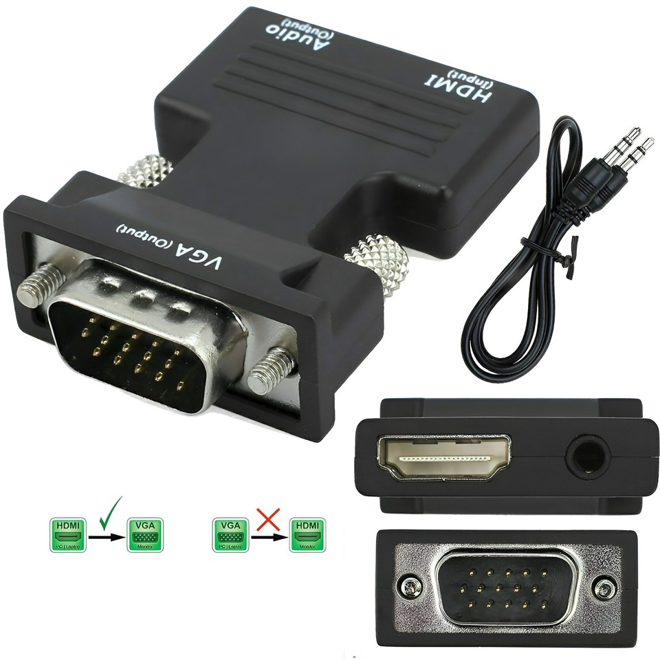 HDMI To VGA Adapter With Audio - 1080P Resolution Converter With 3.5mm Audio Output