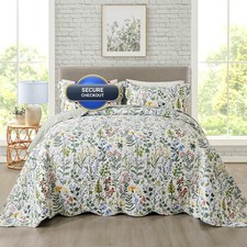 Travan 3-Piece Quilt Set Quilted Bedspread Lightweight Coverlet Set Garden