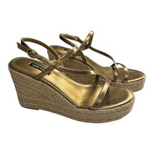 Nine West Jill Metallic Gold Espadrille Wedge Sandals Size 9