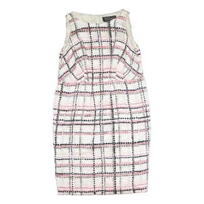 Max Mara Damen Weiß & Pink Kariert Ärmellos Knielang Kleid Polyester L
