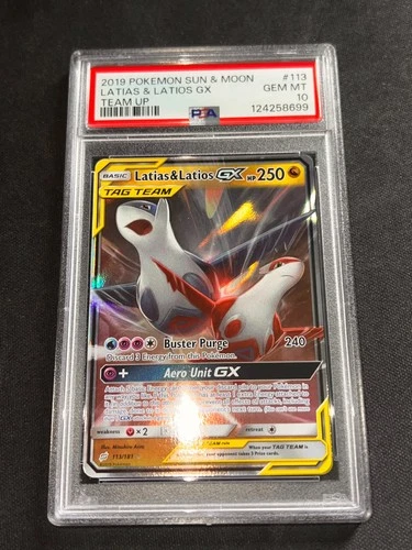 PSA 10 GEM MT Latias & Latios GX 113/181 Sm-Team Up Holo Pokemon TCG