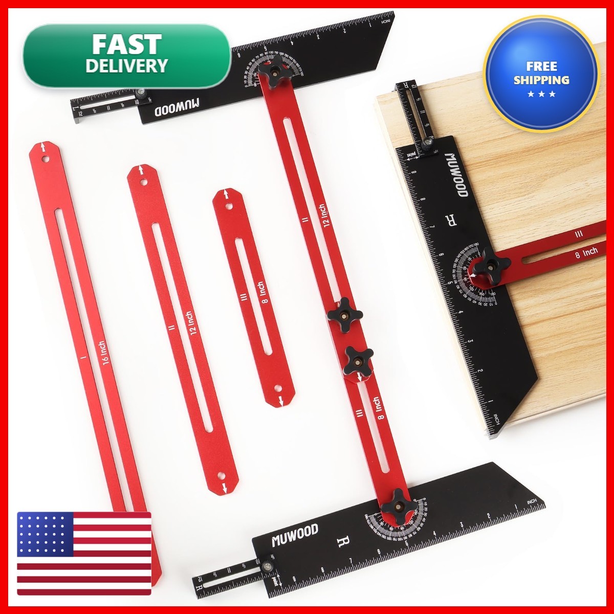 MUWOOD Stair Tread Template Tool, Stair Gauge Set Shelf Layout Measuring Scribe
