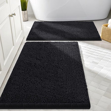 Chenille Bathroom Rugs Sets 2 Piece 30x20 24x16, Black 