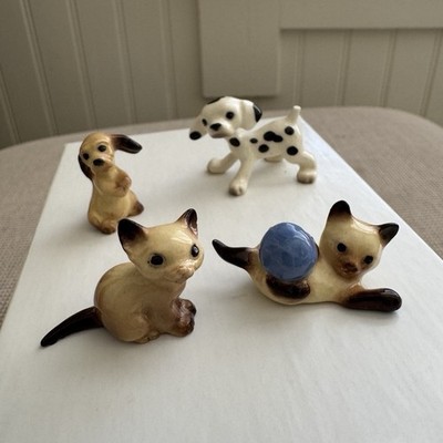 Bug House Miniature Bone China Figurines - Set of 4 puppies & kittens