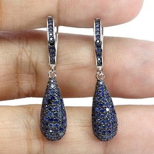 925 Sterling Silver Earrings Blue Sapphire Round Diamond Cut Gemstone Jewelry