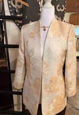 Calvin Klein Women  s Floral Open Front Long Lined Blazer Pockets Ivory 8P