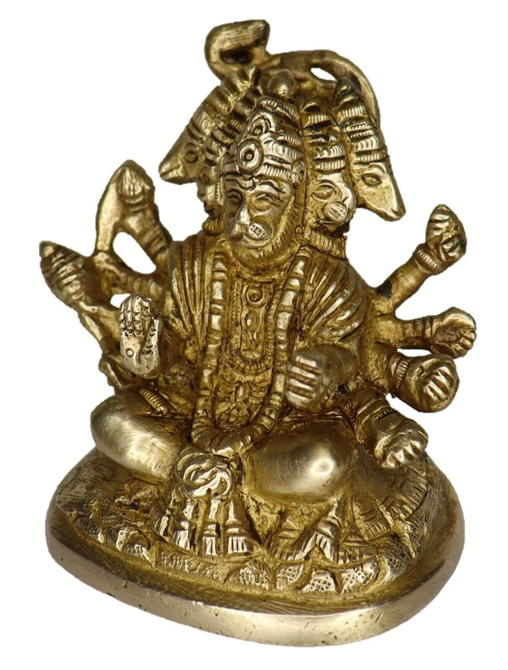 Lord Panchmukhi Hanuman Figure Handmade Brass Bajrang Bali Statue Home Decor - Image 4 of 4