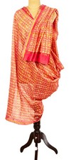 Sanskriti Vintage Long Red Dupatta/Stole Cotton Silk Hijab Peacock Print Scarves