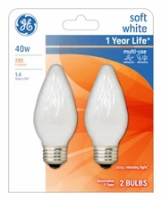 Decorative Light Bulb, Flame Shape, White, 40 Watt, 2-Pk. - 75342