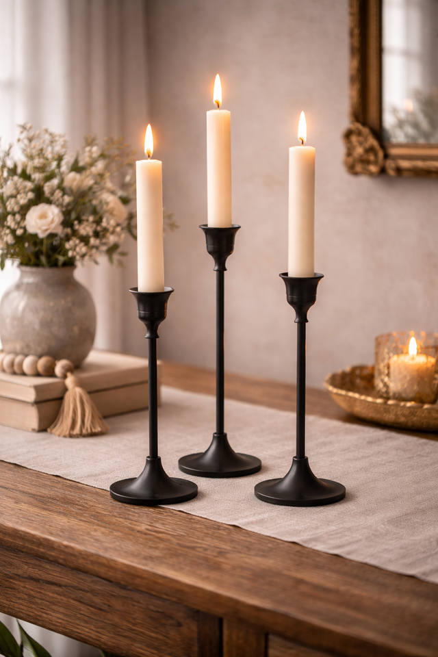Black Metal Taper Candle Holders Set of 3 Modern Farmhouse Table Decor ...
