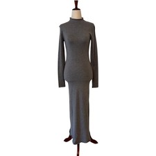 Mango Mock Neck Ribbed Knit Maxi Dress, Gray, Women's Size 2
