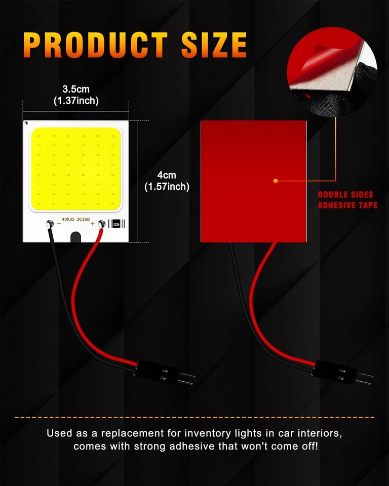 10 Pack 12V COB 48-SMD LED Panel Car Interior Dome Light T10 BA9S Adapters - Image 2 of 4