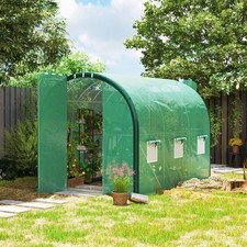 3 x 2 m Upgraded Polytunnel Greenhouse with 2 Hinged Doors & 6 Windows, Green
