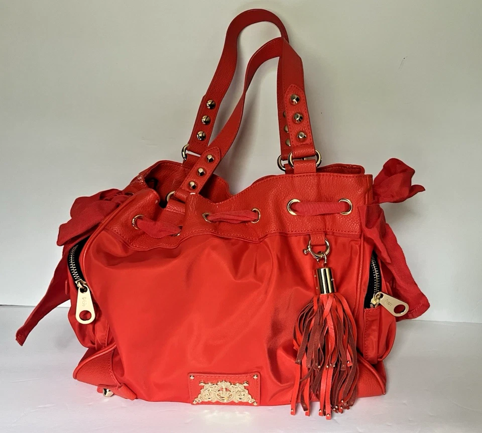 Juicy Couture сумка винтажный Y2K 2000-х кокетка бант красный кожаный оранжевый красный чехол - Изображение 2 из 4