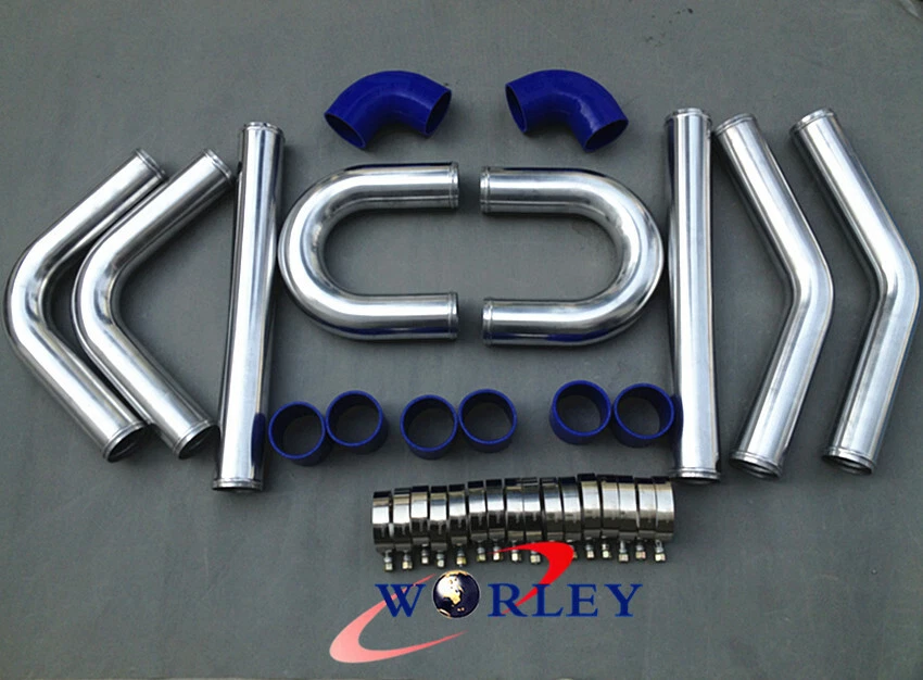 2.25" 57mm Aluminum 8PCS Universal Intercooler Turbo Piping pipe Kit + Blue hose - Image 3 of 4
