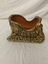 Christmas Holiday Sleigh Gold Porcelain Centerpiece Serving Bowl