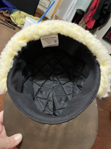 Leather Wool VTG Hat Sheepskin Shearling Leather Trapper Aviator Hat 2 Tone - Picture 7 of 7