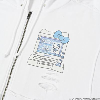 QOOZA × HELLO KITTY Collaboration Hoodie Full Zip One Size White