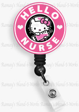 Cute Kitty, Hello Nurse Retractable Badge Reel, ID Lanyard Holder, Badge Reels