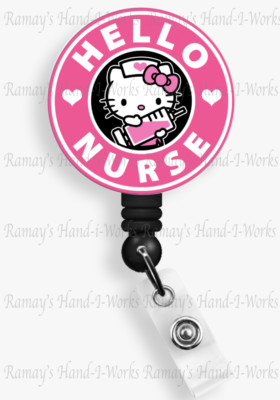 Cute Kitty, Hello Nurse Retractable Badge Reel, ID Lanyard Holder, Badge Reels