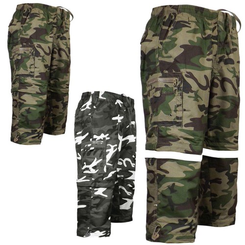Mens 2 in 1 Camouflage Shorts Army Zip 