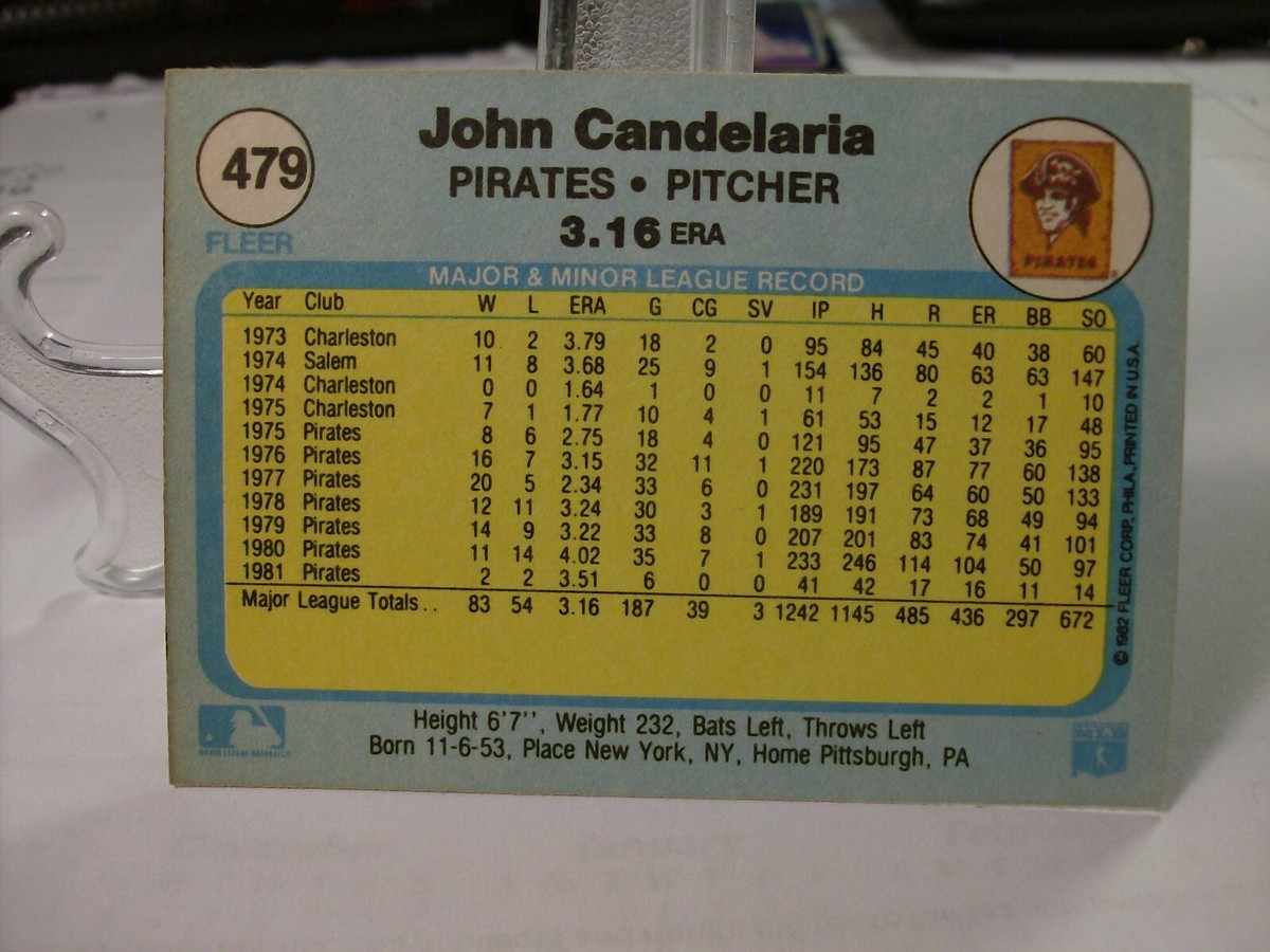 1982 Fleer Baseball #479 - John Candelaria - Pittsburgh Pirates 82
