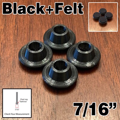 Replacement Chair Glides x4 - 7/16  Black With Black Felt - Eames Eiffel Base