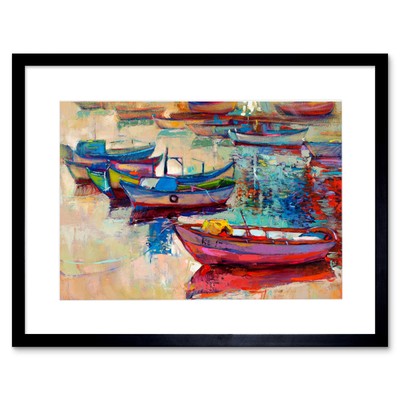 Boote und Ozean bunt gerahmter Wandkunstdruck 12 x 16 Zoll