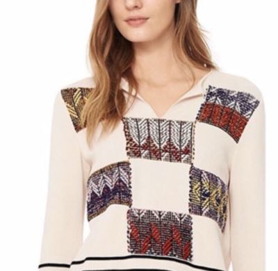 Tory Burch Patchwork Pueblo Blanket Basket Weave Pattern Sweater Top XS $495