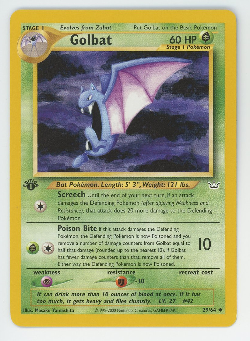 Golbat 29/64 1st Edition Uncommon Neo Revelation Pokemon Card 2000 WOTC First