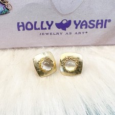 Holly Yashi Moonstone Square 14kt Gold Plate Niobium Post Stud Earrings
