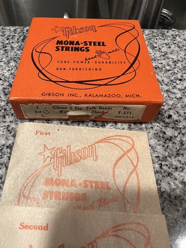 Gibson Mona Steel Strings Folk Banjo 2 Boxes(8 Total strings) - Picture 4 of 6