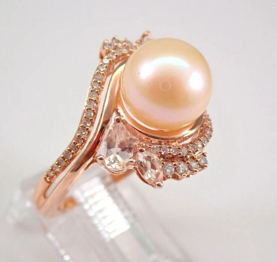 Vintage Engagement Ring Genuine Pearl 3Ct Round Cut 14K Rose Gold Plated Silver - Image 3 of 4