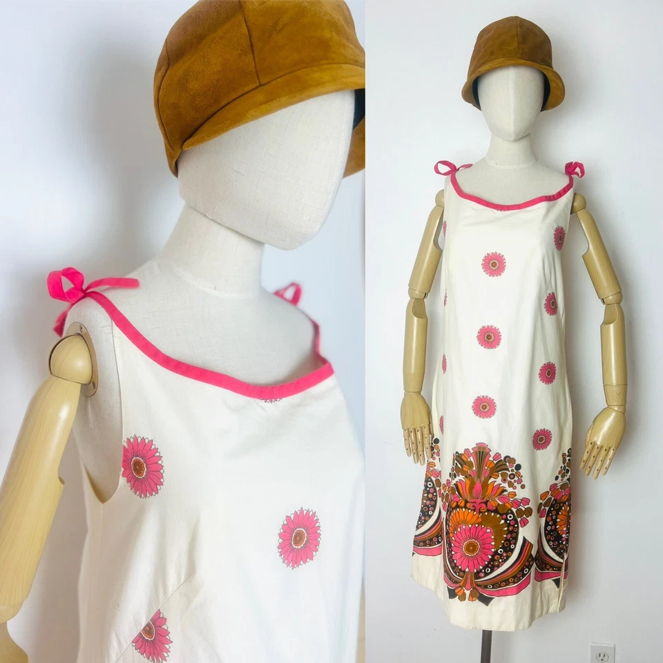 ALFRED SHAHEEN 60s 1960’s Vintage Sundress Floral Hawaiian Shift Day Dress S M - Image 2 of 4