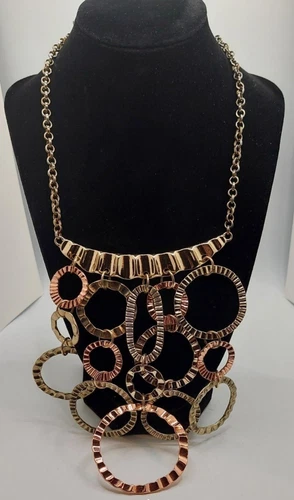 CHICO'S 'Jazz' Mixed Metals Gold & Rose Gold Tone Circle Bib Necklace