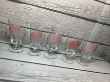 Vintage Pink Elephant 1950s Liquor Cocktail Glass LOT OF  5 Kitsch
