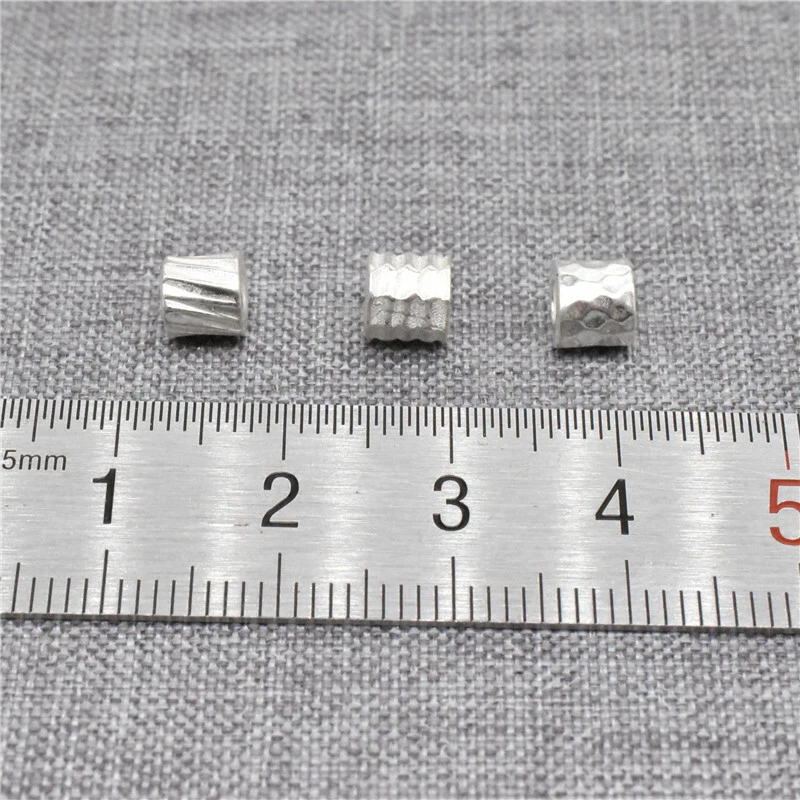6 piezas de cuentas pequeñas de barril martilladas de plata de ley 925 para collar pulsera Foto 2 de 4