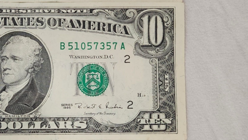 1995 (B) $10 Ten Dollar Federal Reserve Note New York Following Serial Numbers - 第 5/10 張圖片