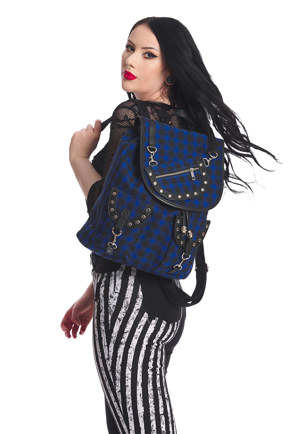 Emo Drawstring Bag Lost Queen Yamy Tartan Skull Drawstring Plaid Punk Emo Handbag Backpack ...