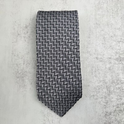 Bugatchi Uomo Tie Necktie Gray Black Luxury 100% Silk Made In Italy 58''x3.5''