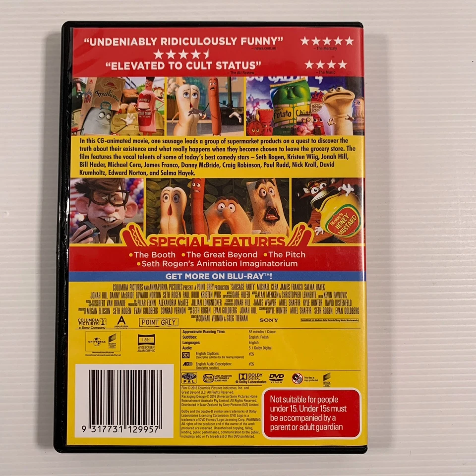 Sausage Party (DVD 2016) Animation Michael Cera Salma Heyek Region 4 - Image 3 of 3