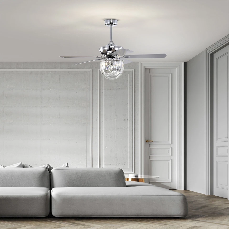 Zyanya 52 Inch Chrome Finish Modern Crystal Ceiling Fan with Remote - Image 2 of 4
