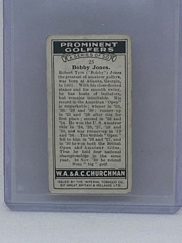 1931 Churchman Prominent Golfers Small #25 Bobby Jones - Picture 2 of 2